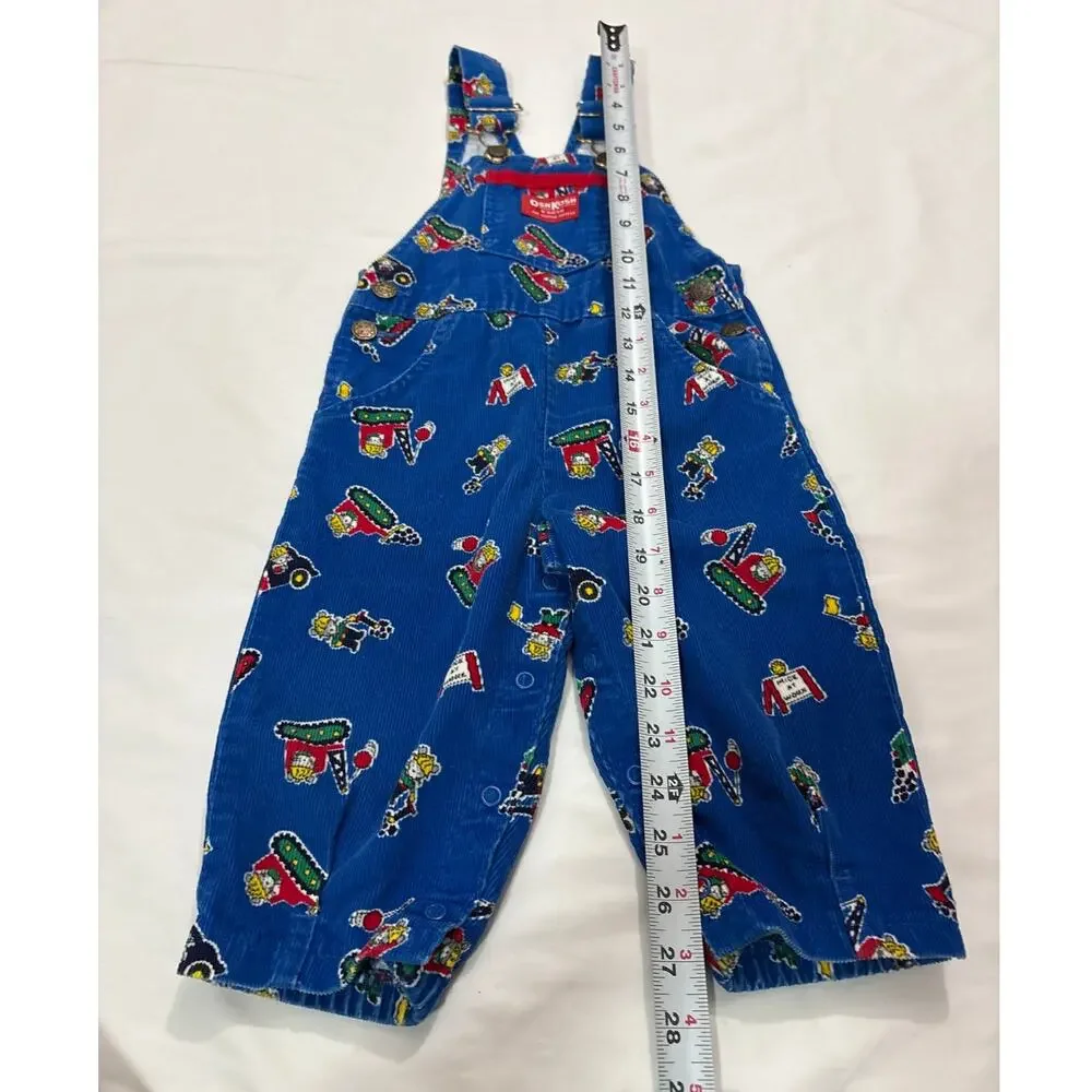 Vintage 90s OshKosh Boys Mice At Work Construction Print Corduroy Overalls 2T